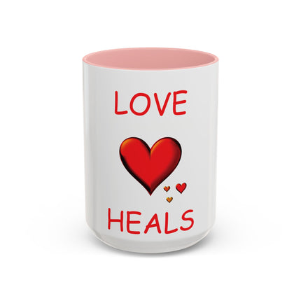 Love Heals Accent Mug – 15oz Ceramic Cup for Comfort & Support