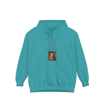 Poetic Owl Hoodie — White Sweatshirt with Verse and Owl Art