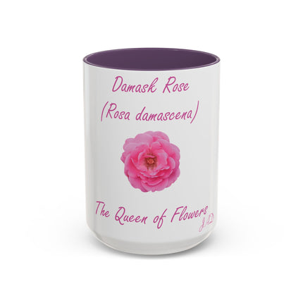 Floral 15oz Accent Mug - Damask Rose Design - The Queen of Flower