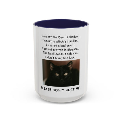 Black Cat 'Please Don't Hurt Me' Accent Coffee Mug – Dispelling Superstitions Gift