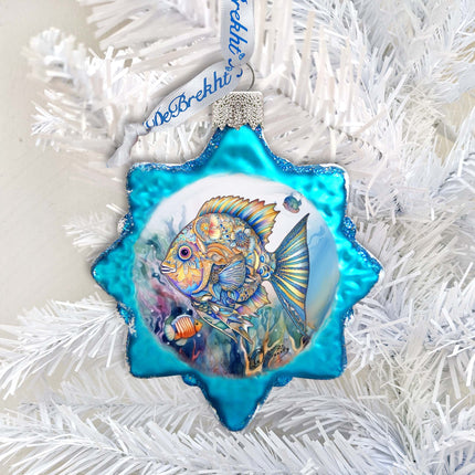 Holiday Coastal Ornament - Blue Fish Keepsake Glass Ornaments by G. Debrekht - Coastal Holiday Decor - 777399-1
