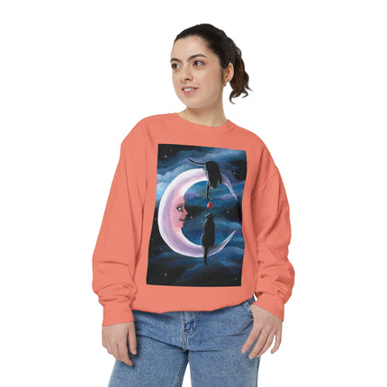 Moonlit Cats Sweatshirt —Whimsical Crescent Moon & Black Cat Graphic