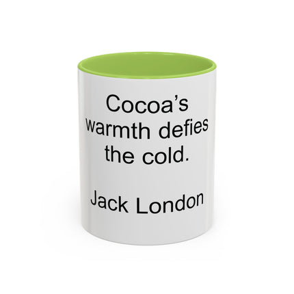 Jack London Quote Mug — "Cocoa’s warmth defies the cold." Accent Mug