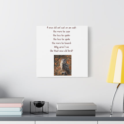 Wise Old Owl Matte Canvas Wall Art – Poem Print with Autumn Owl Photo