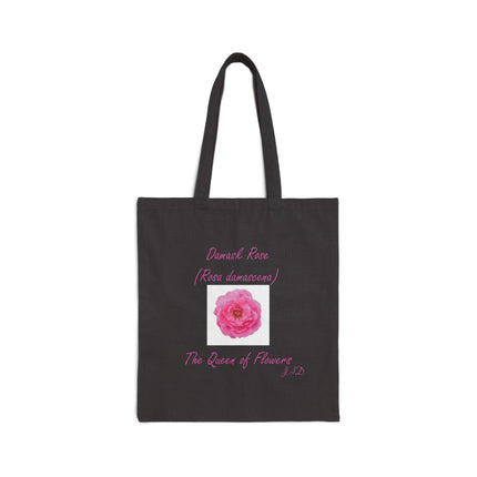 Canvas Tote Bag — 'Damask Rose (Rosa damascena) • The Queen of Flowers' Floral Botanical Shopper
