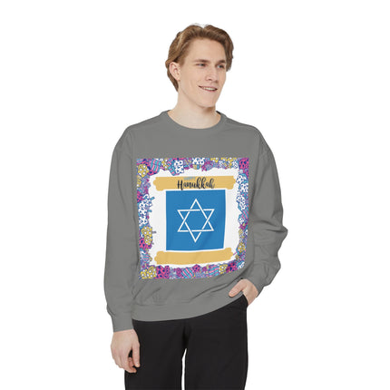 Hanukkah Unisex Garment-Dyed Sweatshirt - Festive Jewish Holiday Apparel