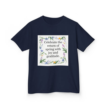 Kids Tee — "Celebrate the return of spring with joy and gratitude" Floral Spring Shirt