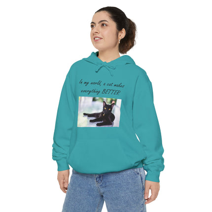 Relaxed Black Cat Hoodie — "In my world, a cat makes everything BETTER"