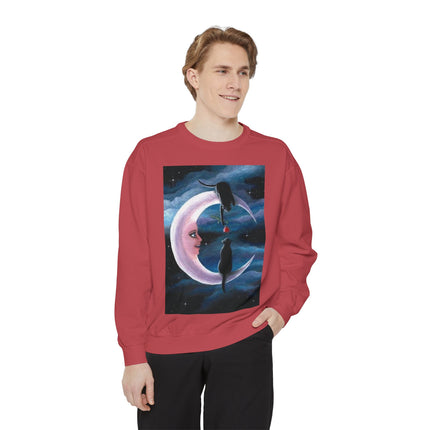 Moonlit Cats Sweatshirt —Whimsical Crescent Moon & Black Cat Graphic
