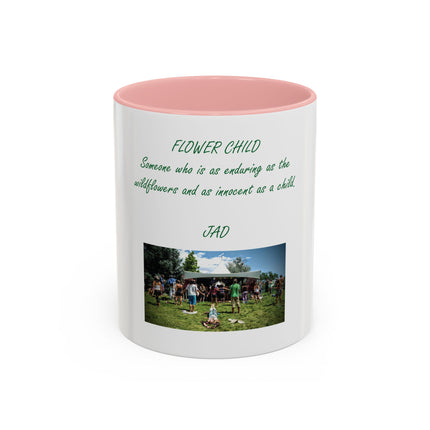 Flower Child Coffee Mug — 'Flower Child' Photo Mug with Green Script (11/15 oz)