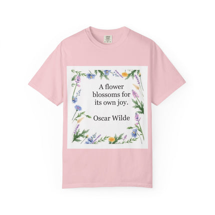 Oscar Wilde Floral Quote T-Shirt – "A Flower Blossoms for Its Own Joy"