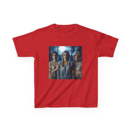 Triple Goddess Kids Tee – Mystical Sisters Graphic Cotton Shirt