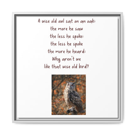 Framed Matte Canvas - 'A Wise Old Owl' Decorative Wall Art (Owl Poem)