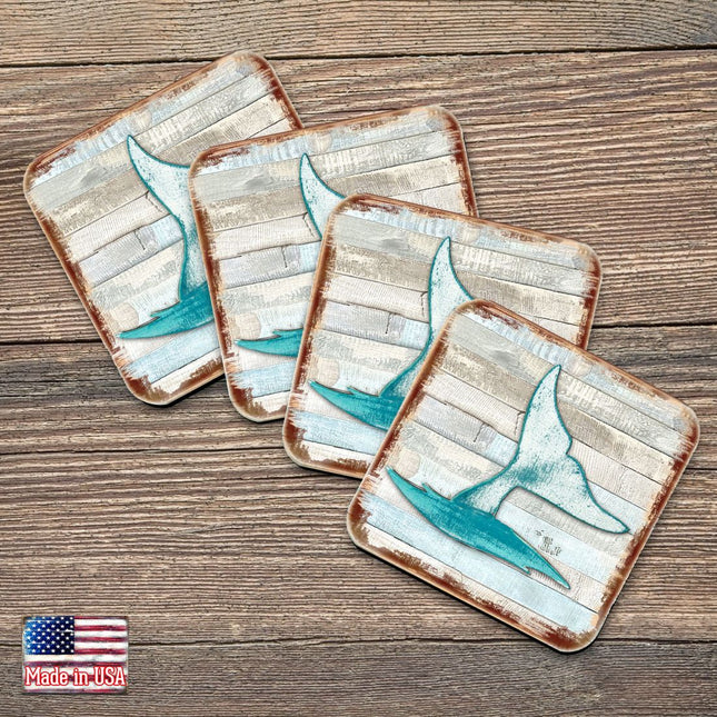 Whales Tale Coastal Wooden Cork Coasters Gift Set of 4 by Nature Wonders - Coastal Sea-Life Decor - 8198535-9C-S4-0
