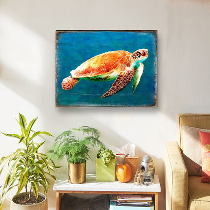 Revis Sea Turtle Wood Wooden Coastal Wall Art by Nature Wonders - Coastal Sea-Life Decor - 95266B-2