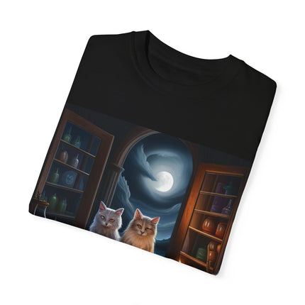 Magical Cats T-Shirt – Cozy Night Reading – Unisex Garment-Dyed