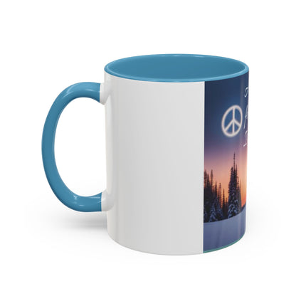 Christmas Peace Accent Mug | 11oz Ceramic Cup with Quote & Sunset