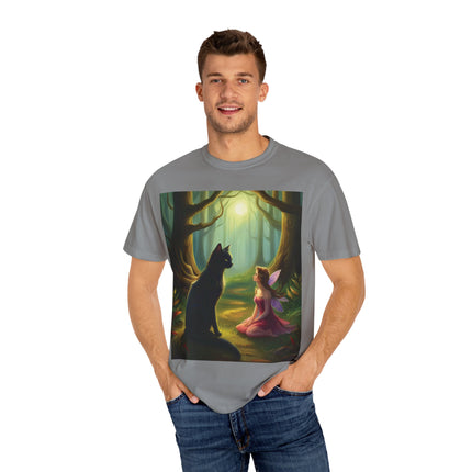 Whimsical Fairy & Cat Tee – Nature-Inspired Unisex Graphic Shirt