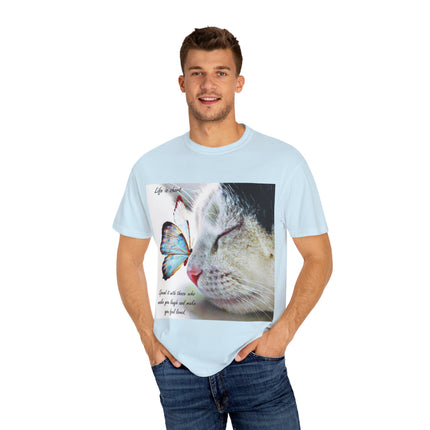 Inspirational Cat & Butterfly T-Shirt | Life is Short Quote