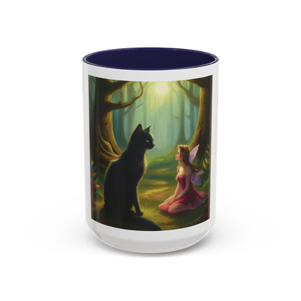 Fairy and Black Cat Forest Coffee Mug – Fantasy Woodland Tea Cup
