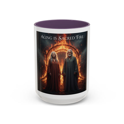 Aging Is Sacred Fire Coffee Mug — Fantasy Elder Couple Accent Mug (11/15oz)