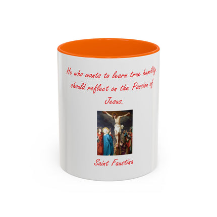 Saint Faustina Coffee Mug — 'Reflect on the Passion of Jesus' Religious Accent Mug