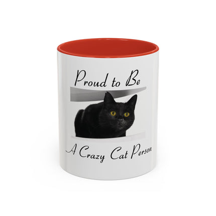 Proud to Be a Crazy Cat Person Accent Coffee Mug – Black Cat Lover Gift (11/15oz)