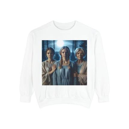 Mystical Sisters Sweatshirt – Garment-Dyed Art of Triple Goddess