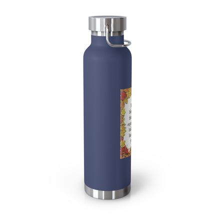 Autumn Equinox Insulated Bottle — 22oz Copper Vacuum Bottle with Fall Leaves Blessing