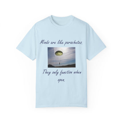 Open Mind Quote Tee – Unisex Garment-Dyed Shirt on Curiosity