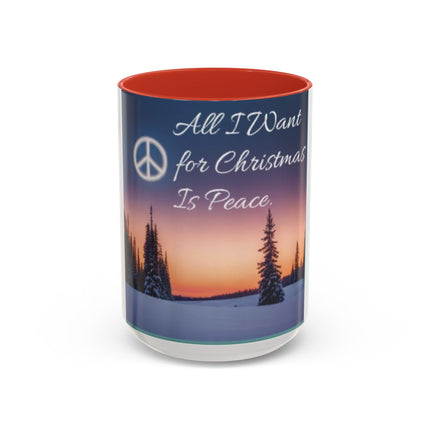 Christmas Peace Accent Mug | 15oz Ceramic Cup with Quote & Sunset