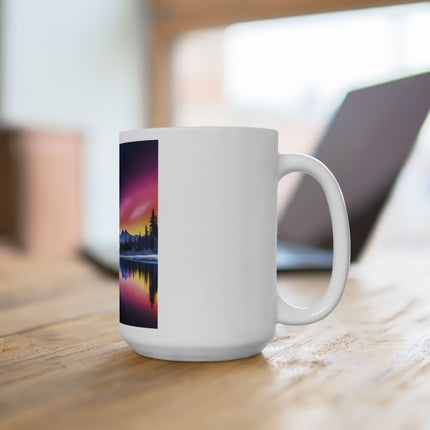 Aurora Lake Ceramic Mug — Northern Lights Landscape Coffee Cup (11oz & 15oz)