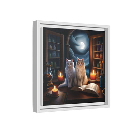 Mystic Moonlit Cats Framed Canvas — Witchy Home Décor Art