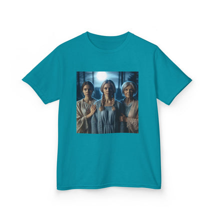 Triple Goddess Kids Tee – Mystical Sisters Graphic Cotton Shirt