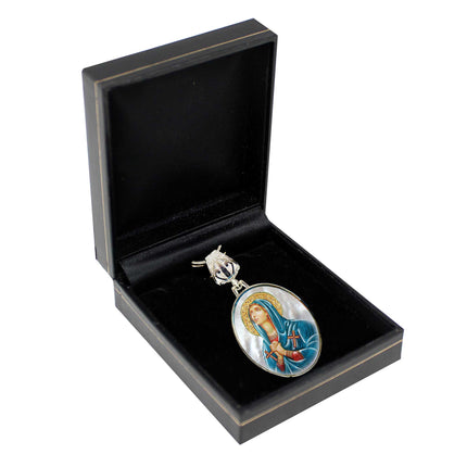 Virgin Mary Praying Silver Plated Mother of Pearl Necklace - 43014-4