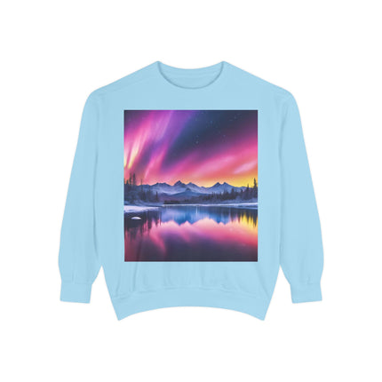 Aurora Lake Crewneck Sweatshirt — Colorful Northern Lights Landscape