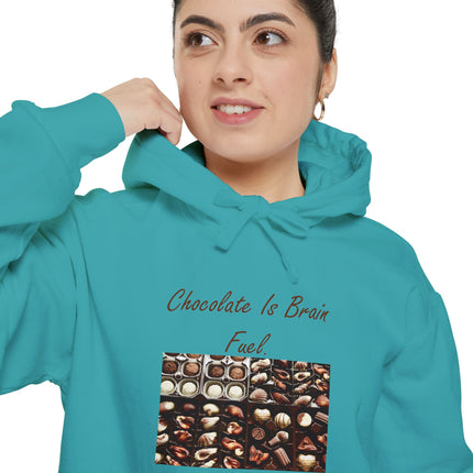 Chocolate Lover Hoodie — "Chocolate Is Brain Fuel" Photo Print