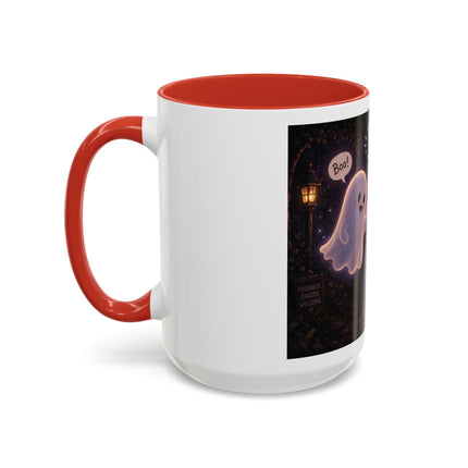 Halloween Ghost Coffee Mug — “Boo is just hello in ghost language” Accent Mug