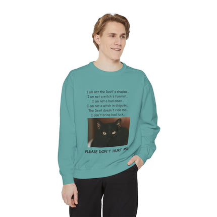 Unisex Sweatshirt – Thoughtful Black Cat Design – Garment-Dyed