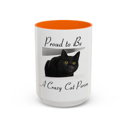 Proud to Be a Crazy Cat Person Accent Coffee Mug – Black Cat Lover Gift (11/15oz)
