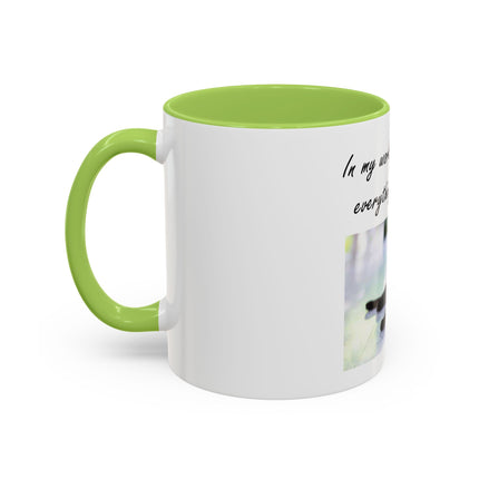Cat Lover Accent Coffee Mug — "In my world, a cat makes everything BETTER" (11/15oz)