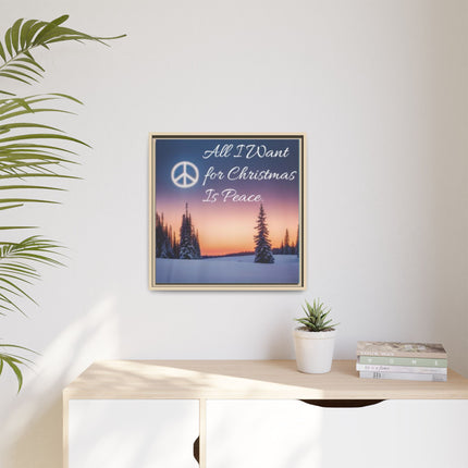 Framed Canvas Wall Art — "All I Want for Christmas Is Peace" Winter Landscape