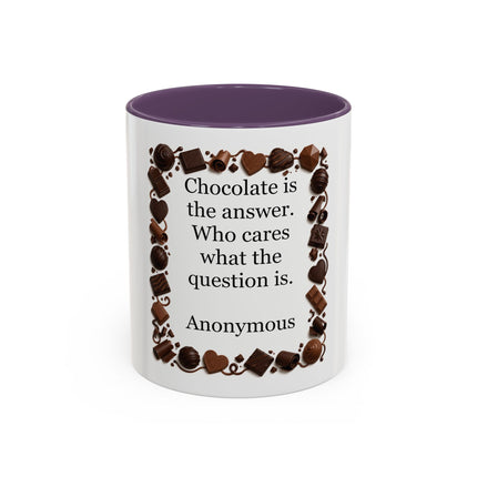 Coffee Mug - "Chocolate is the answer. Who cares what the question is."