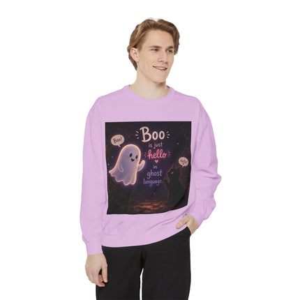 Halloween Ghost Sweatshirt – “Boo is just hello in ghost language” Cozy Pullover