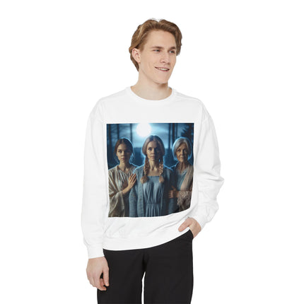 Mystical Sisters Sweatshirt – Garment-Dyed Art of Triple Goddess