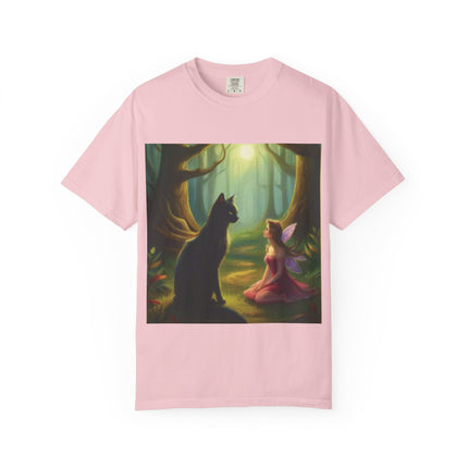 Fairy and Black Cat Forest T-Shirt — Enchanted Woodland Magic Tee