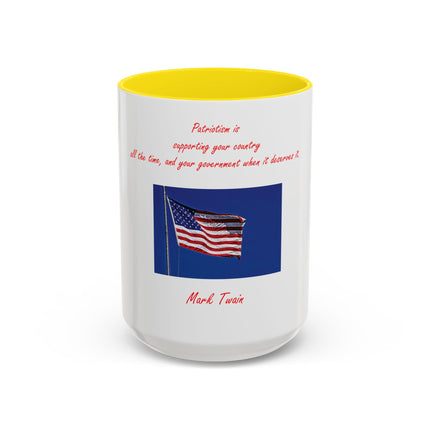 American Flag Accent Coffee Mug — Patriotic Quote by Mark Twain, 11/15oz
