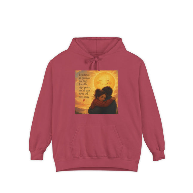Sunlit Embrace Hoodie – "All You Need Is a Hug" Cozy Inspirational Sweatshirt