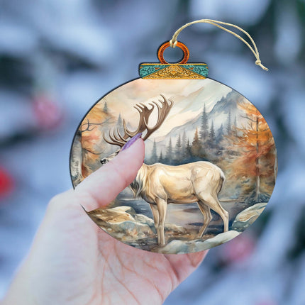 Elk in Alaskan Heights Wooden Ornaments by G.Debrekht - Wildlife Holiday Decor - 870056-4