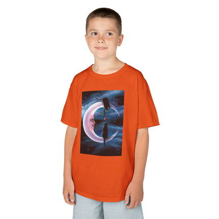 Kids Moon Dreamer Tee — Black Cats on Crescent Moon Graphic